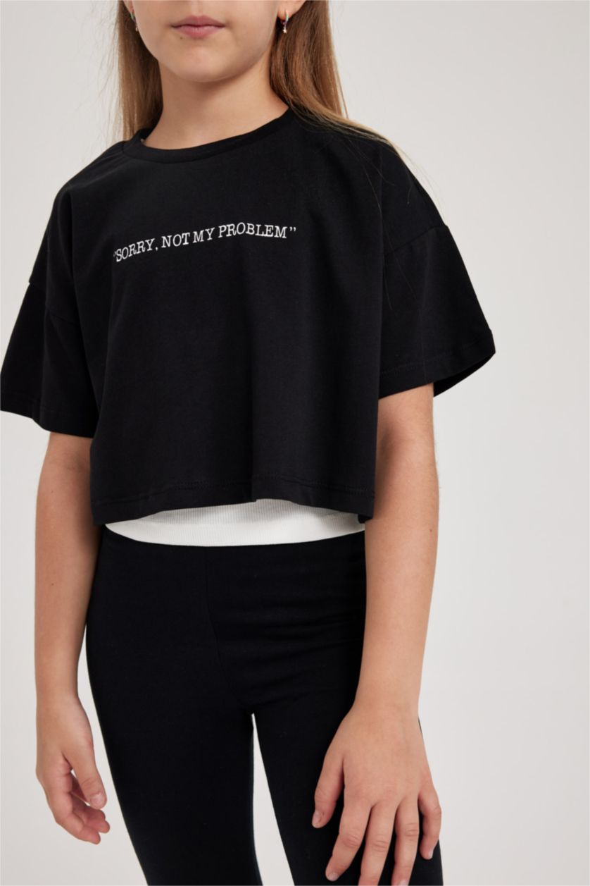 بنات أسود طقم بناتي تي شيرت اندرشيرت بقصة عادية - قطعتين