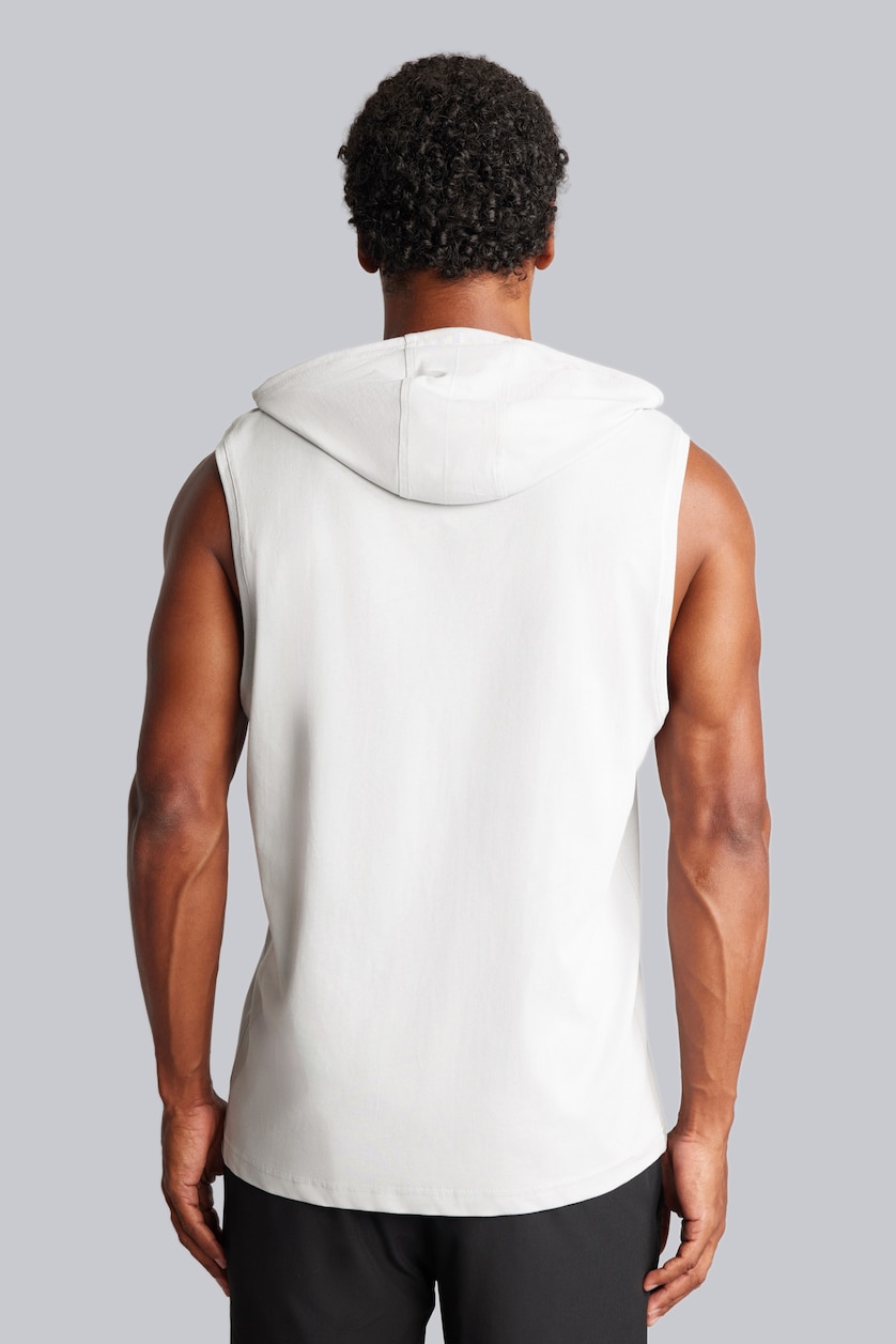 Man Light Grey Standard Fit Printed Hooded Sleeveless Tank Top