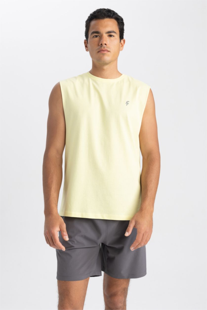 رجالي أصفر تيشيرت كت اوفر سايز برقبة مستديرة