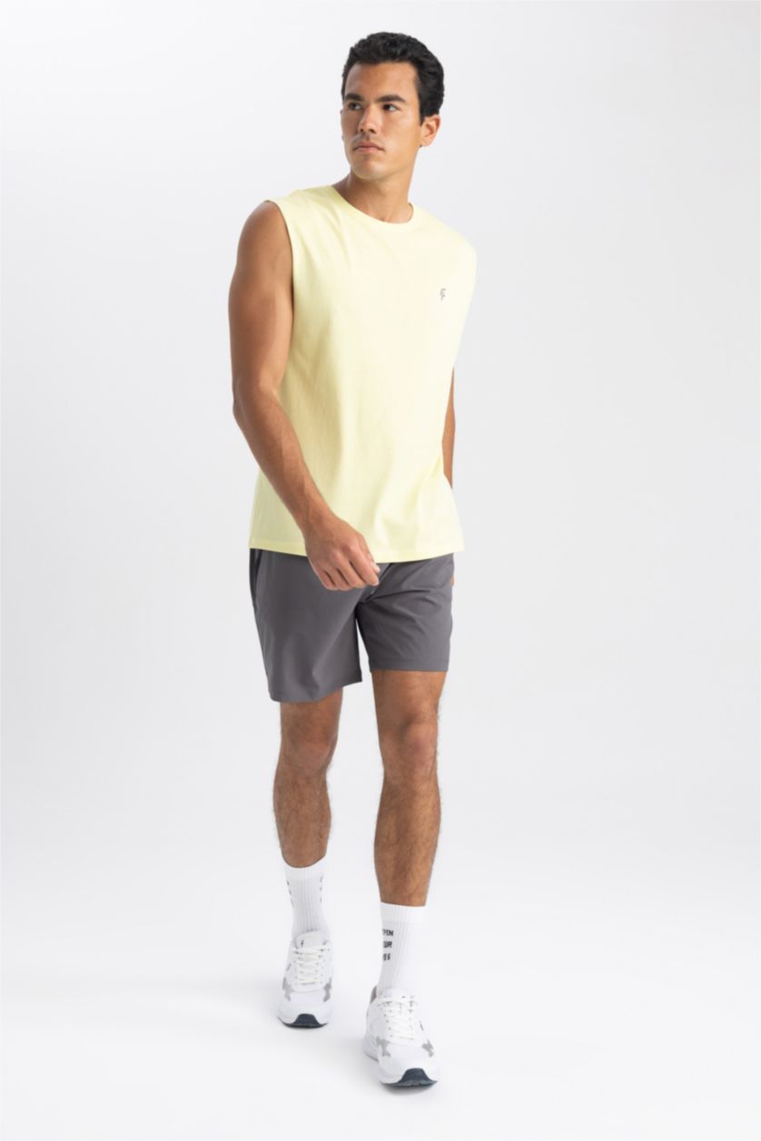 رجالي أصفر تيشيرت كت اوفر سايز برقبة مستديرة