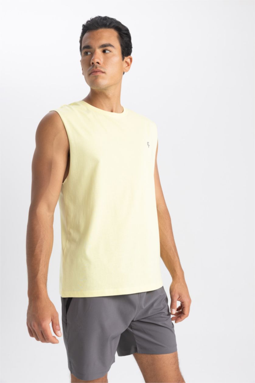 رجالي أصفر تيشيرت كت اوفر سايز برقبة مستديرة