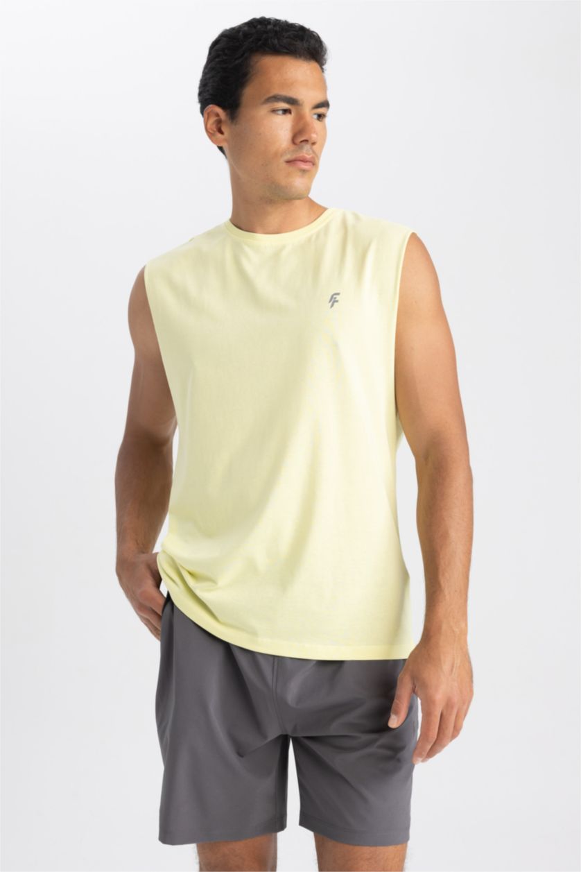 رجالي أصفر تيشيرت كت اوفر سايز برقبة مستديرة