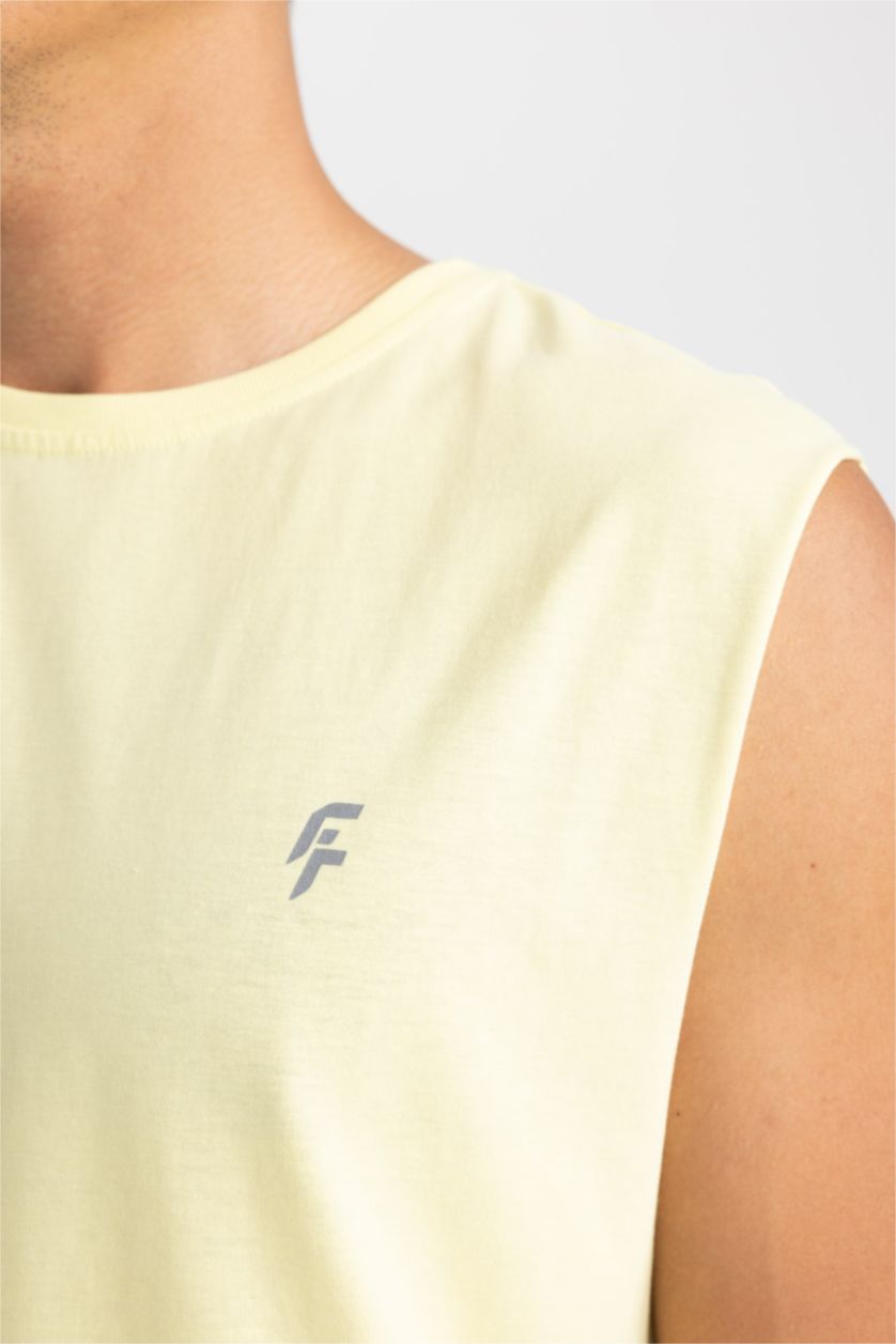 رجالي أصفر تيشيرت كت اوفر سايز برقبة مستديرة