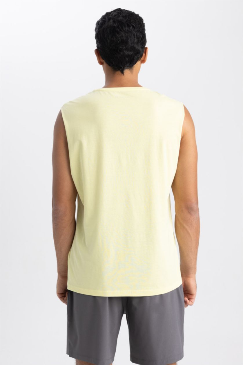 رجالي أصفر تيشيرت كت اوفر سايز برقبة مستديرة