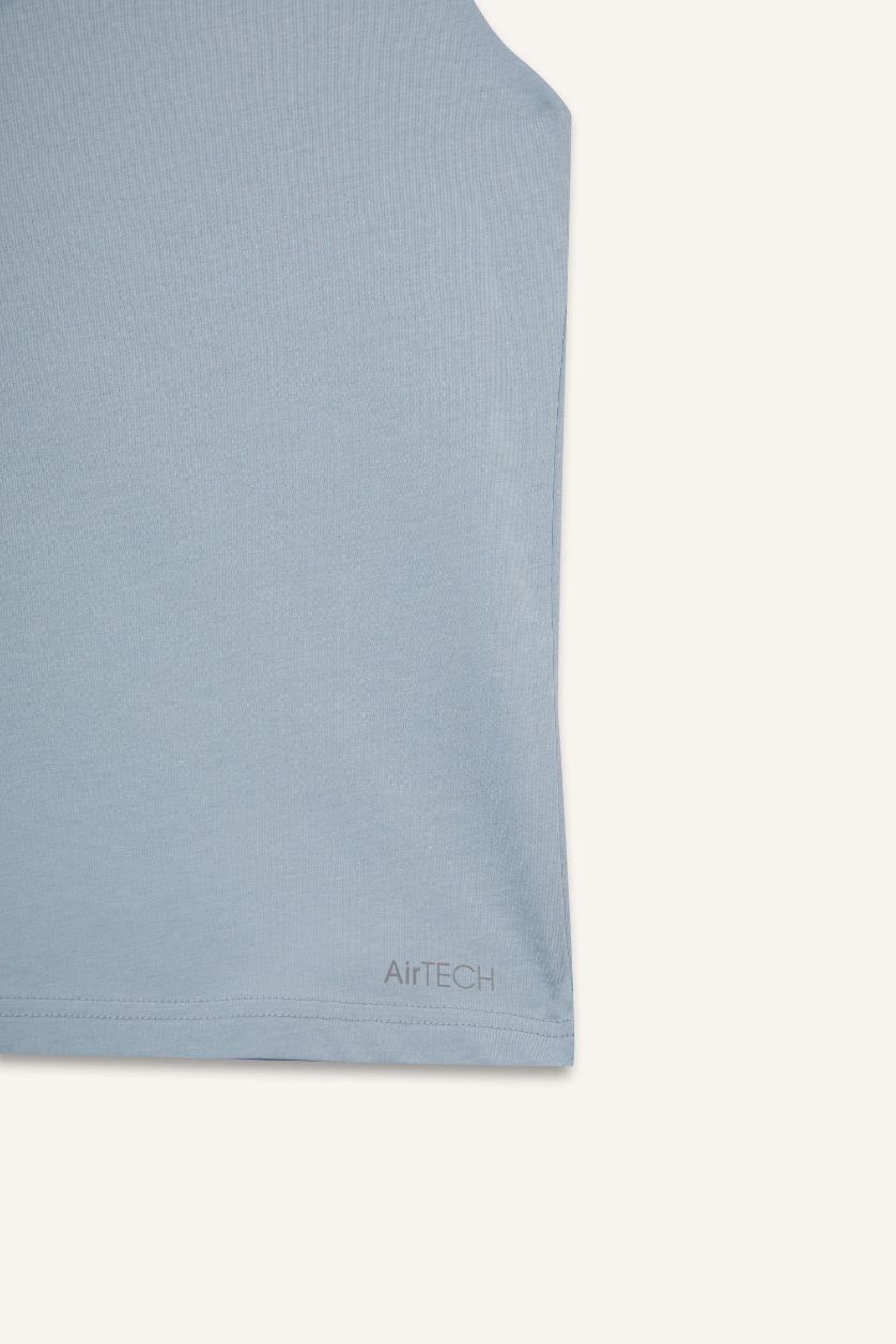 Erkek Mat Mavi Boxy Fit Bisiklet Yaka Sporcu Atlet