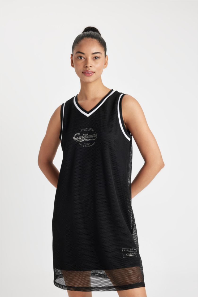 حريمي أسود فستان برقبة V