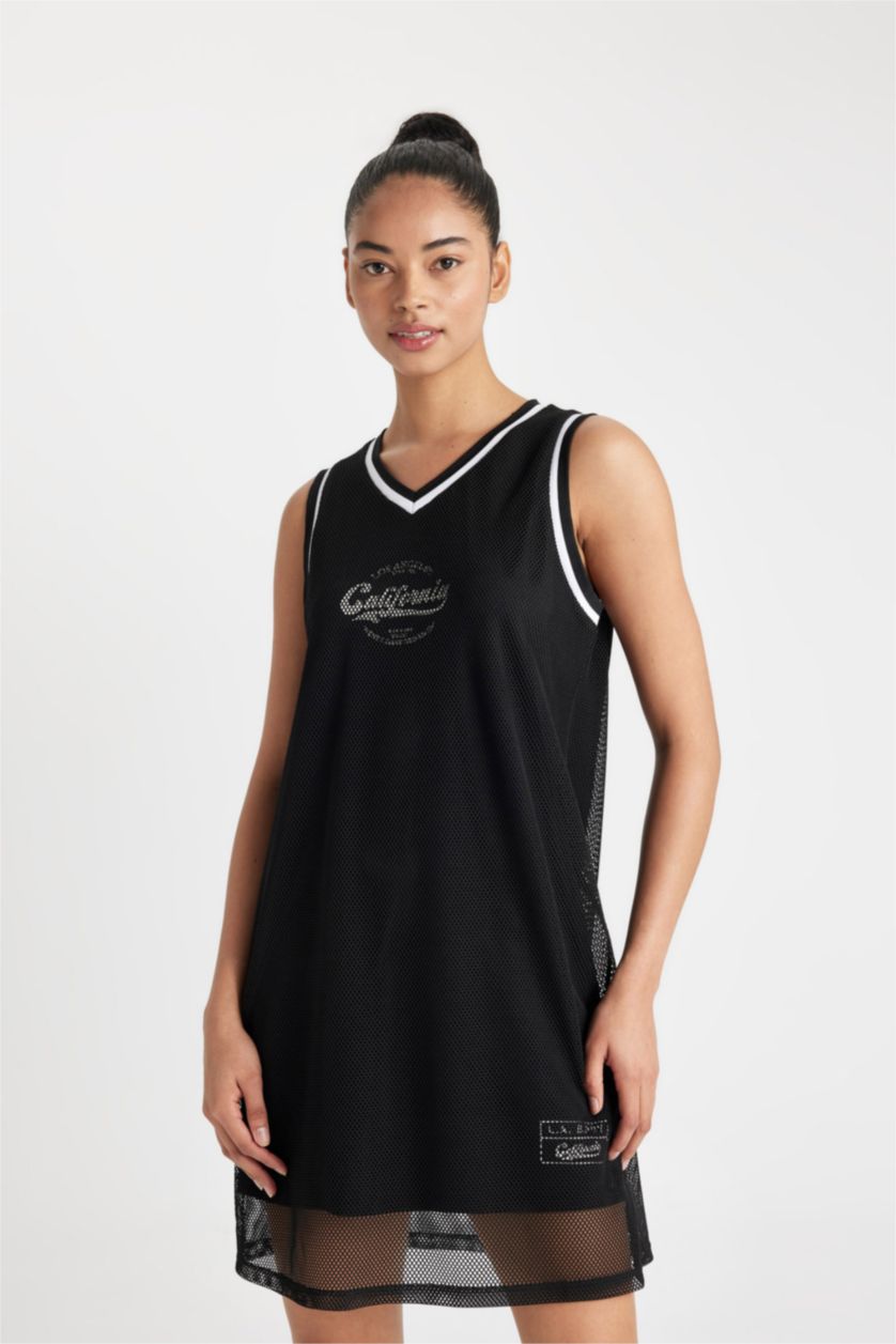 حريمي أسود فستان برقبة V