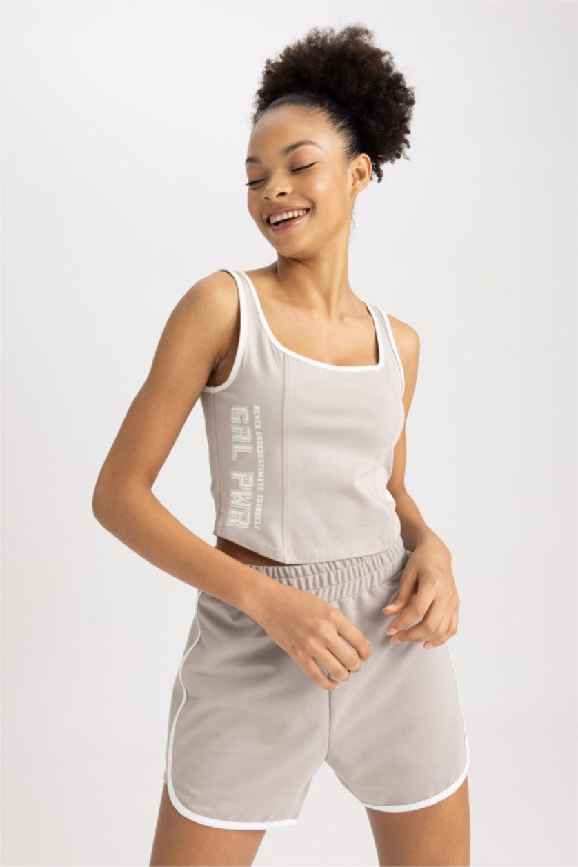 WOMAN Stone Defacto Fit Cotton Sports Crop Top