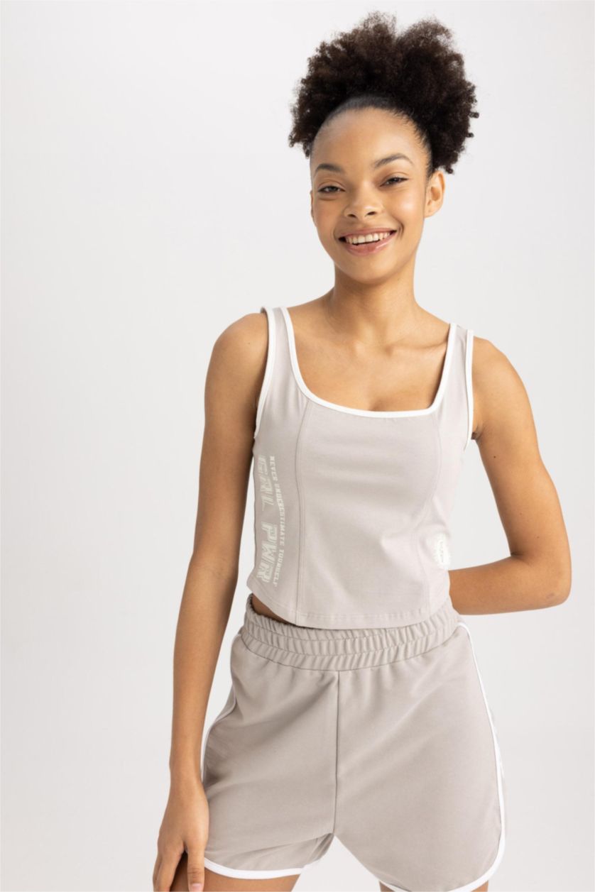 WOMAN Stone Defacto Fit Cotton Sports Crop Top