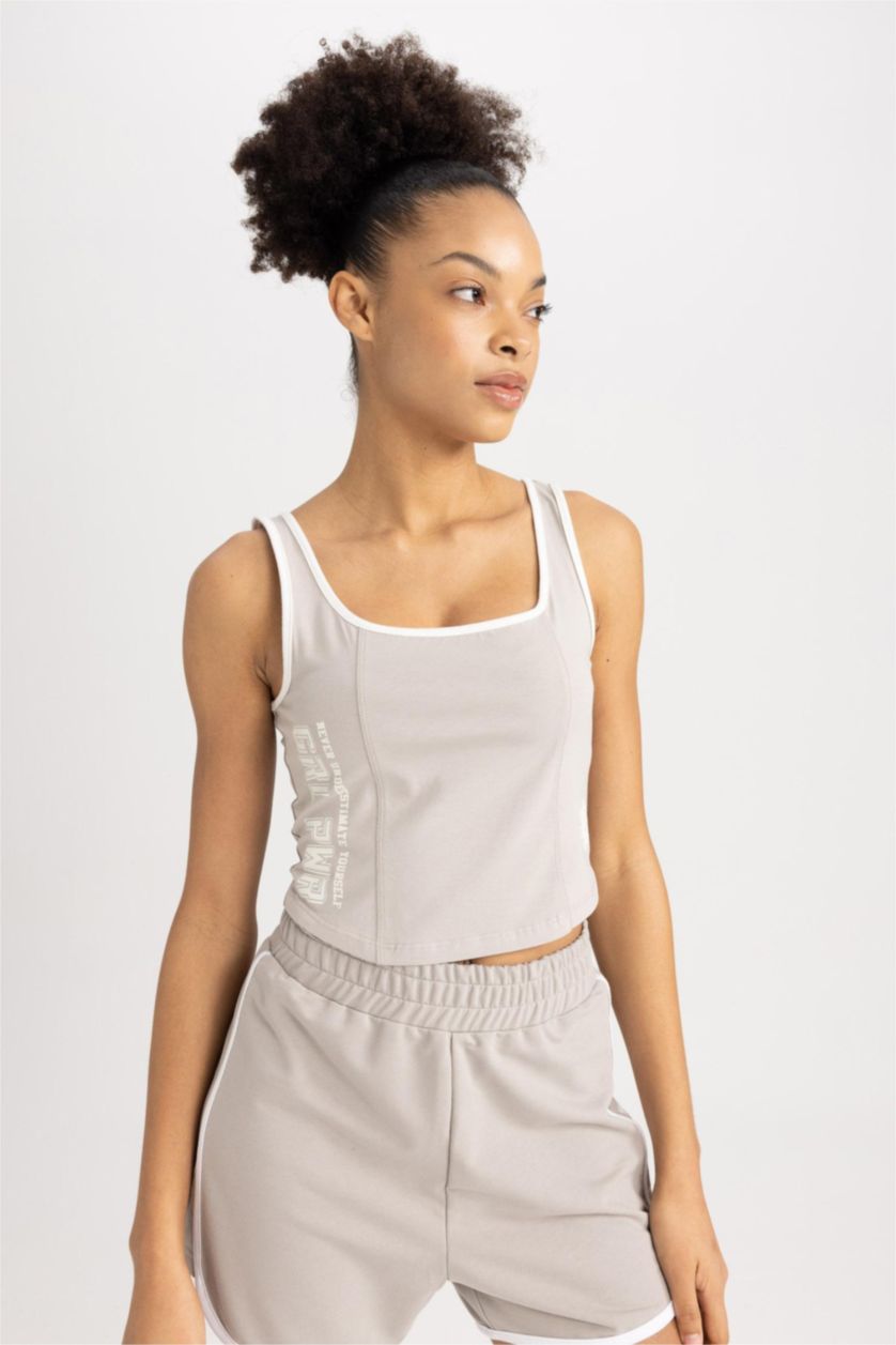 WOMAN Stone Defacto Fit Cotton Sports Crop Top