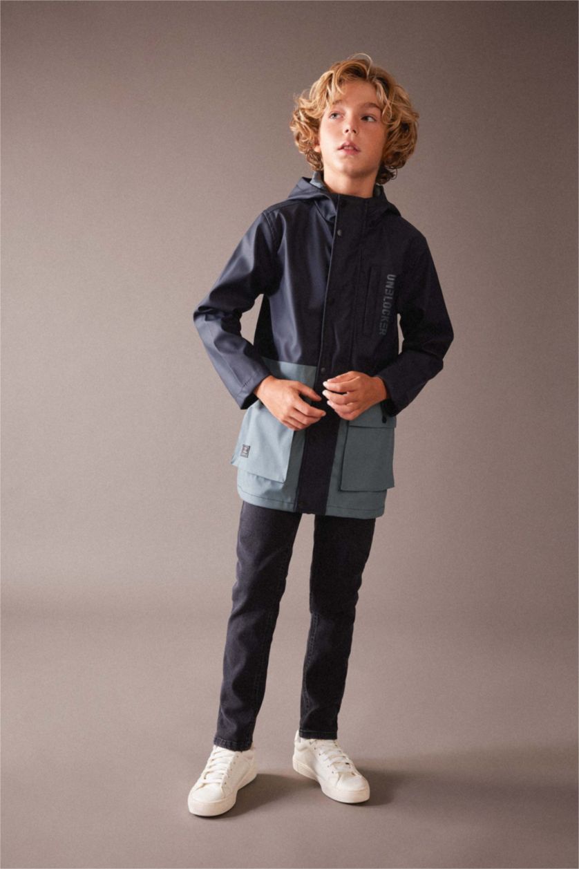 BOYS & TEENS Black Boy Water Repellent Windproof Hooded Raincoat