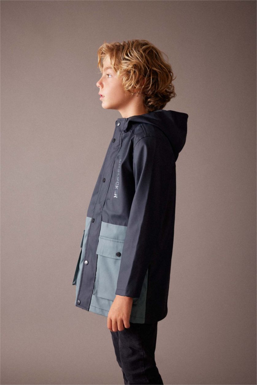 BOYS & TEENS Black Boy Water Repellent Windproof Hooded Raincoat