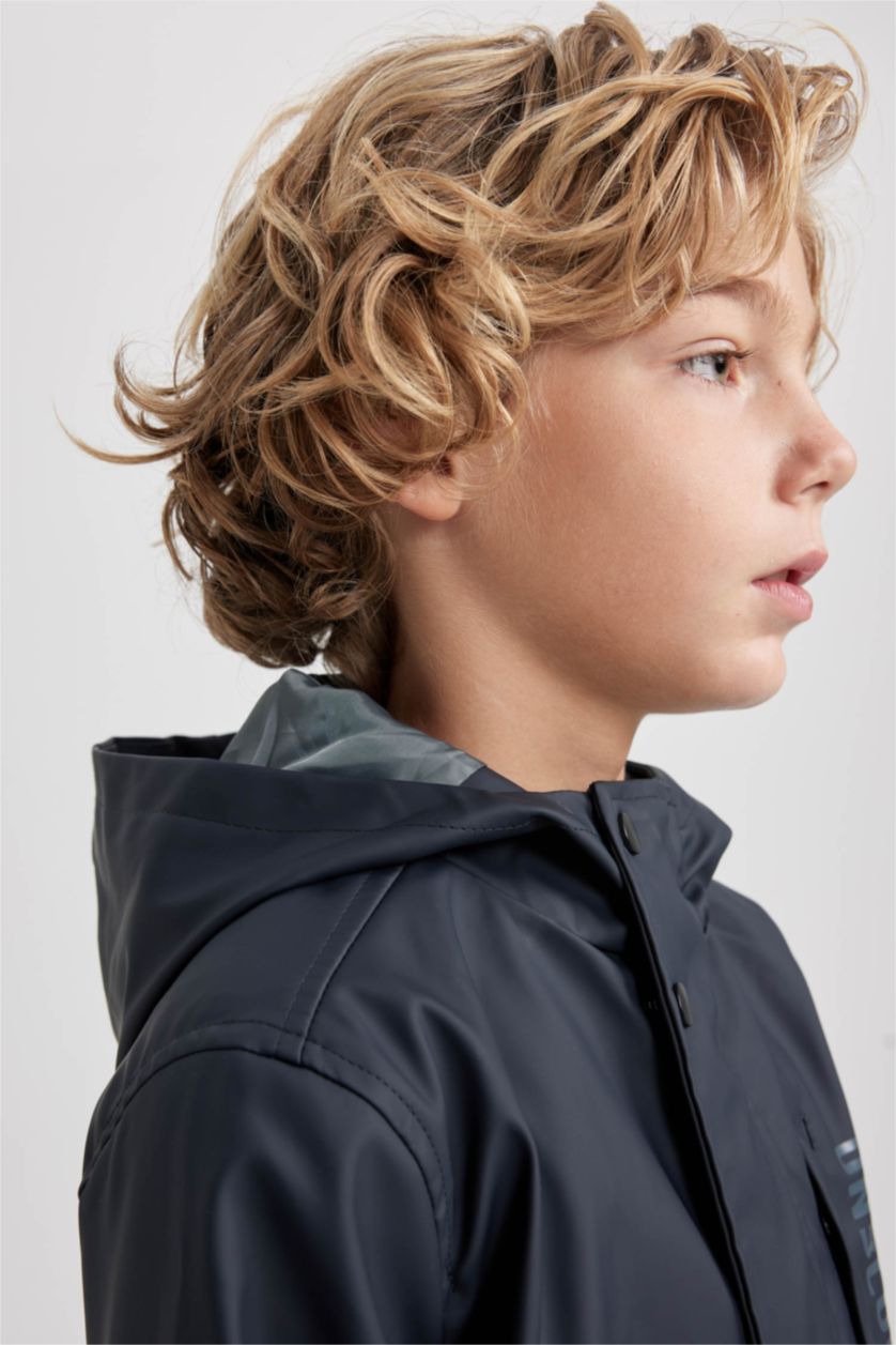 BOYS & TEENS Black Boy Water Repellent Windproof Hooded Raincoat