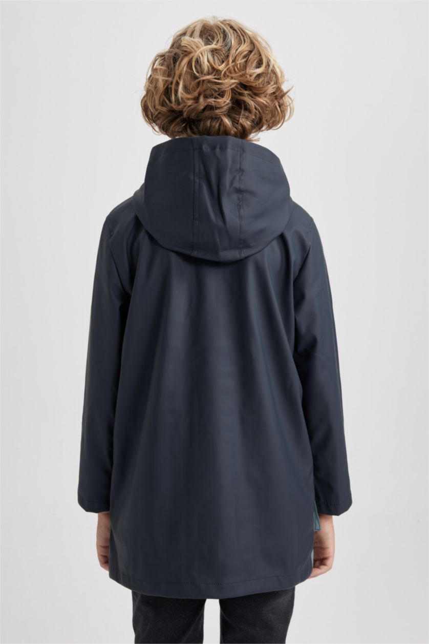 BOYS & TEENS Black Boy Water Repellent Windproof Hooded Raincoat