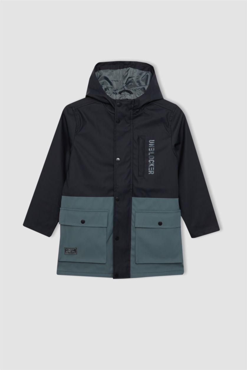 BOYS & TEENS Black Boy Water Repellent Windproof Hooded Raincoat