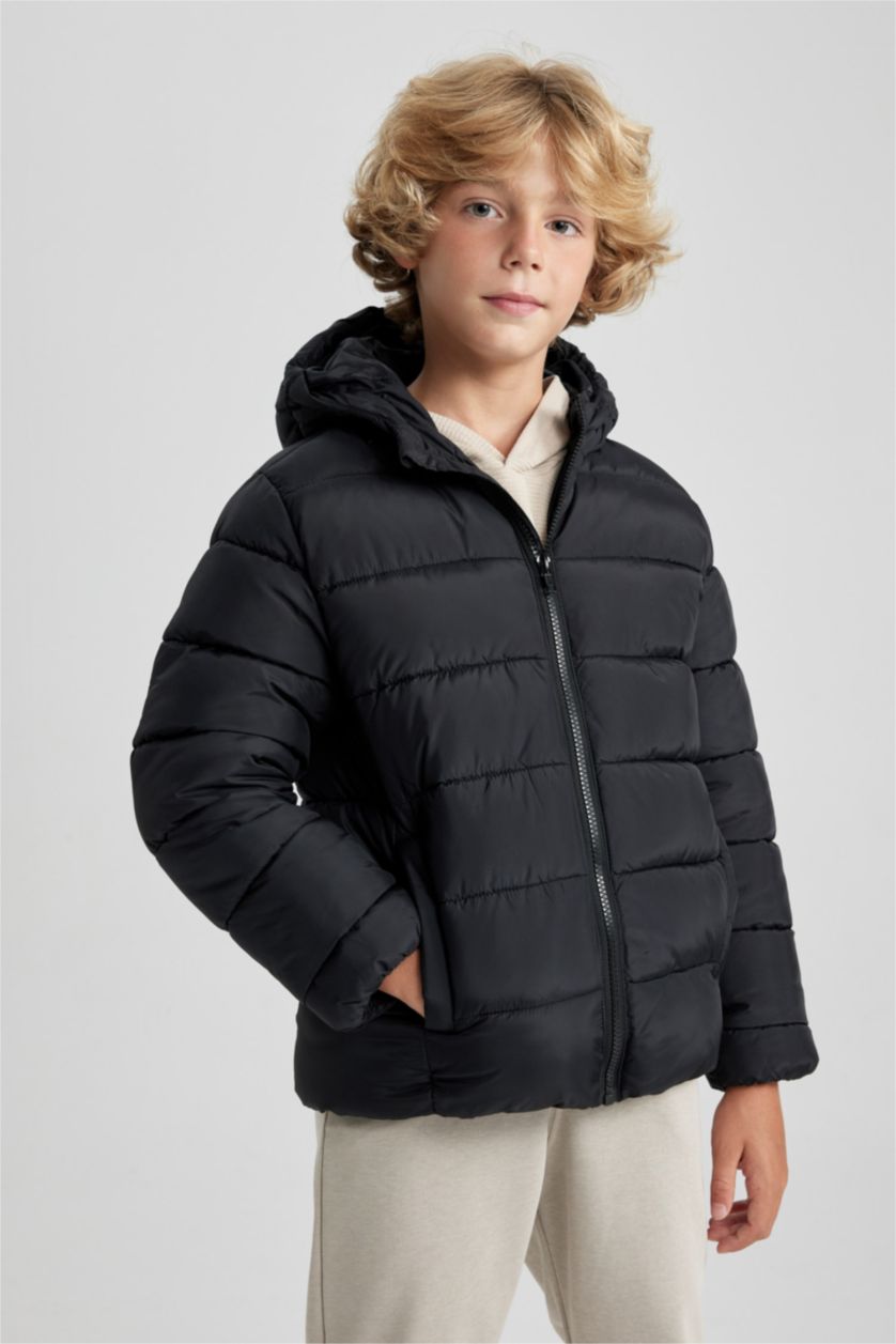 BOYS & TEENS Black Boy Hooded Water Repellent Puffer Jacket