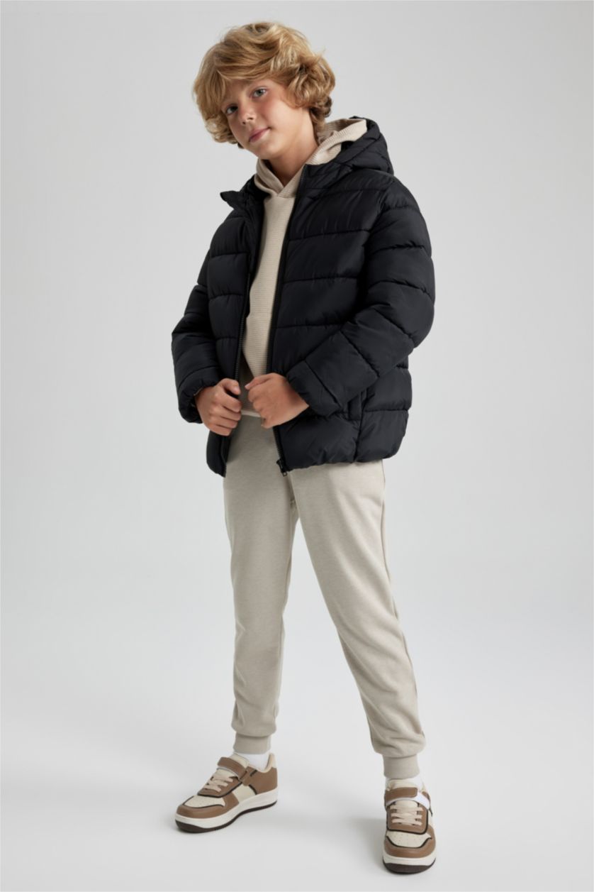 BOYS & TEENS Black Boy Hooded Water Repellent Puffer Jacket