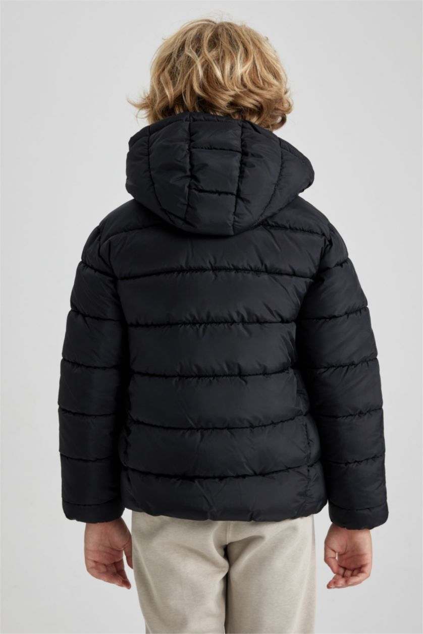 BOYS & TEENS Black Boy Hooded Water Repellent Puffer Jacket