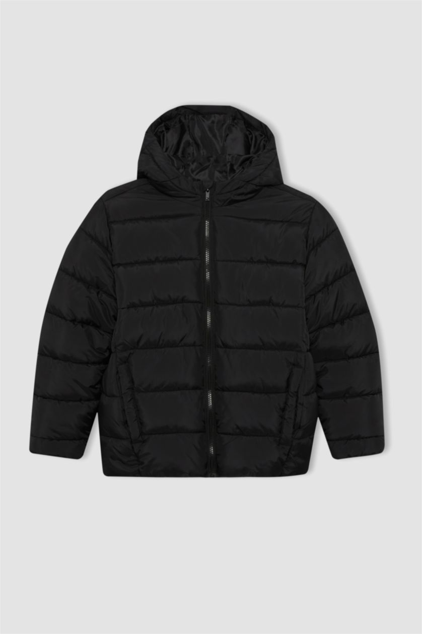 BOYS & TEENS Black Boy Hooded Water Repellent Puffer Jacket