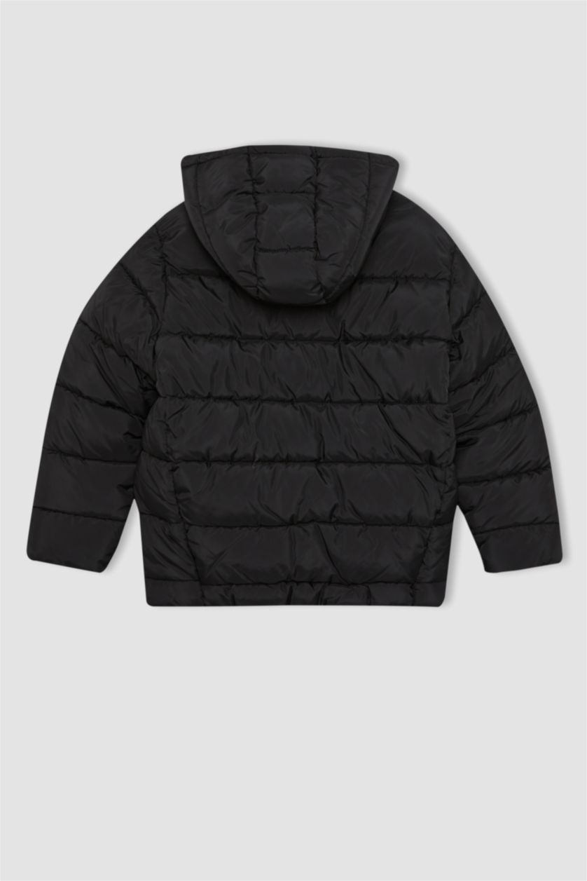 BOYS & TEENS Black Boy Hooded Water Repellent Puffer Jacket