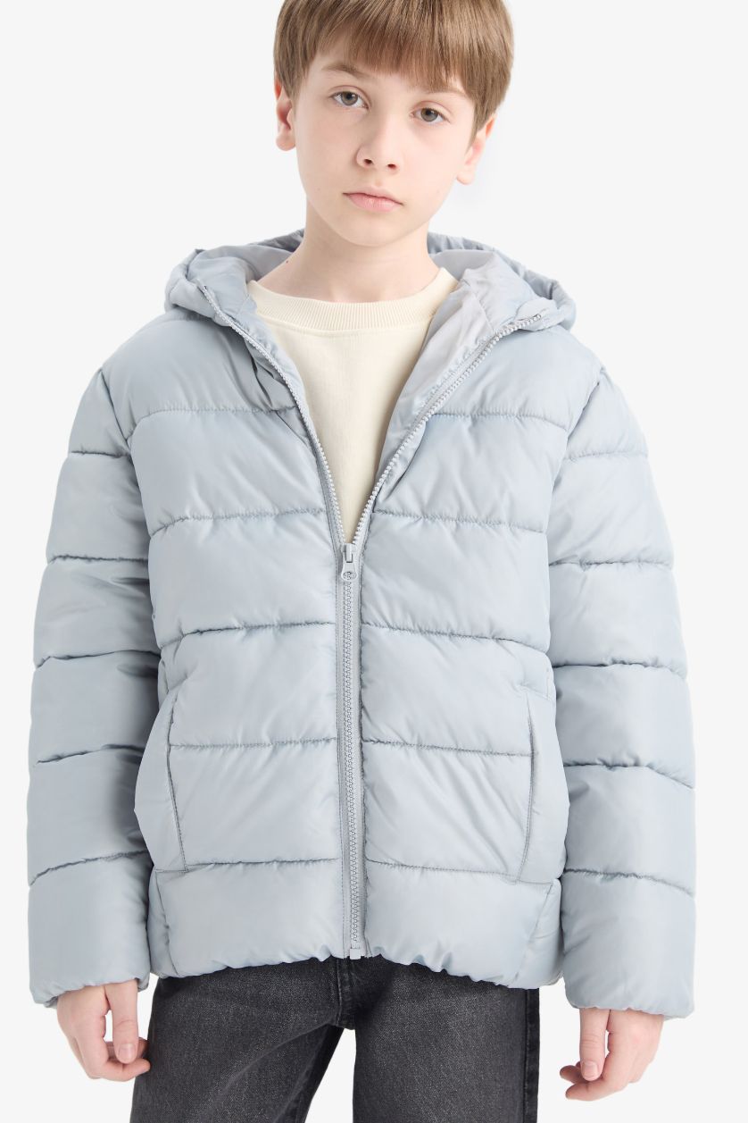 BOYS & TEENS Light Grey Boy Waterproof Hooded Zippered Puffer Jacket