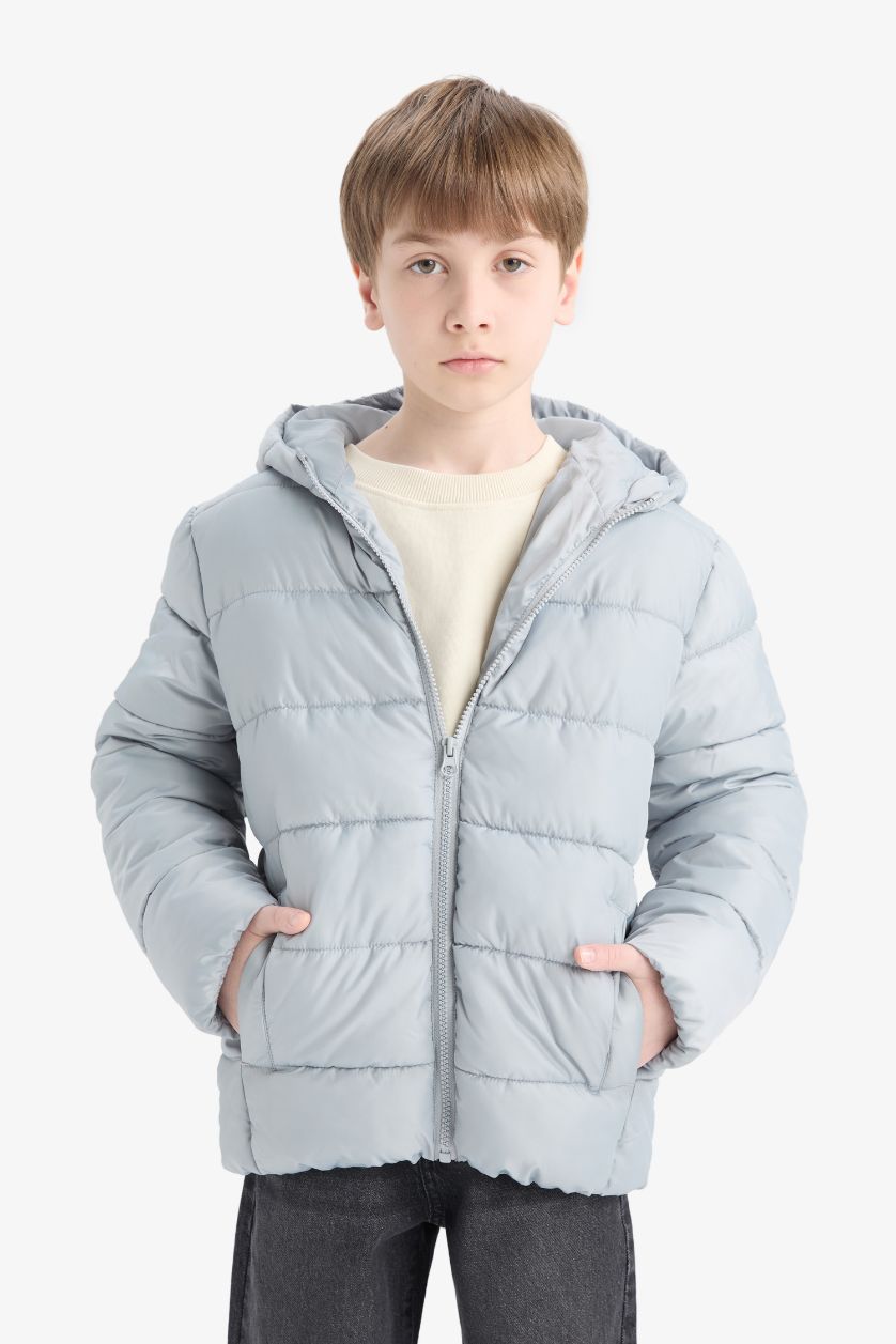 BOYS & TEENS Light Grey Boy Waterproof Hooded Zippered Puffer Jacket