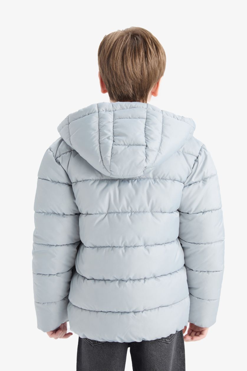 BOYS & TEENS Light Grey Boy Waterproof Hooded Zippered Puffer Jacket