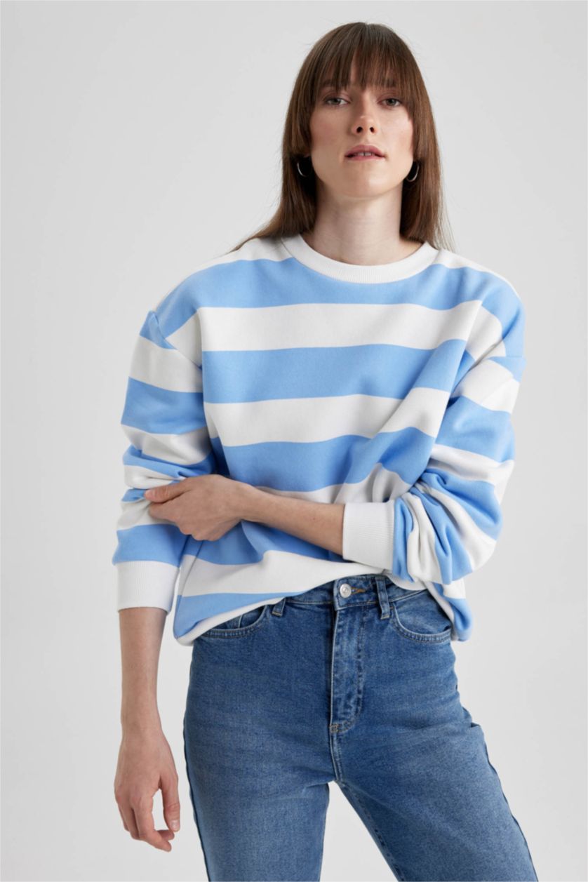 حريمي أزرق Relax Fit Thick Sweatshirt Fabric Sweatshirt