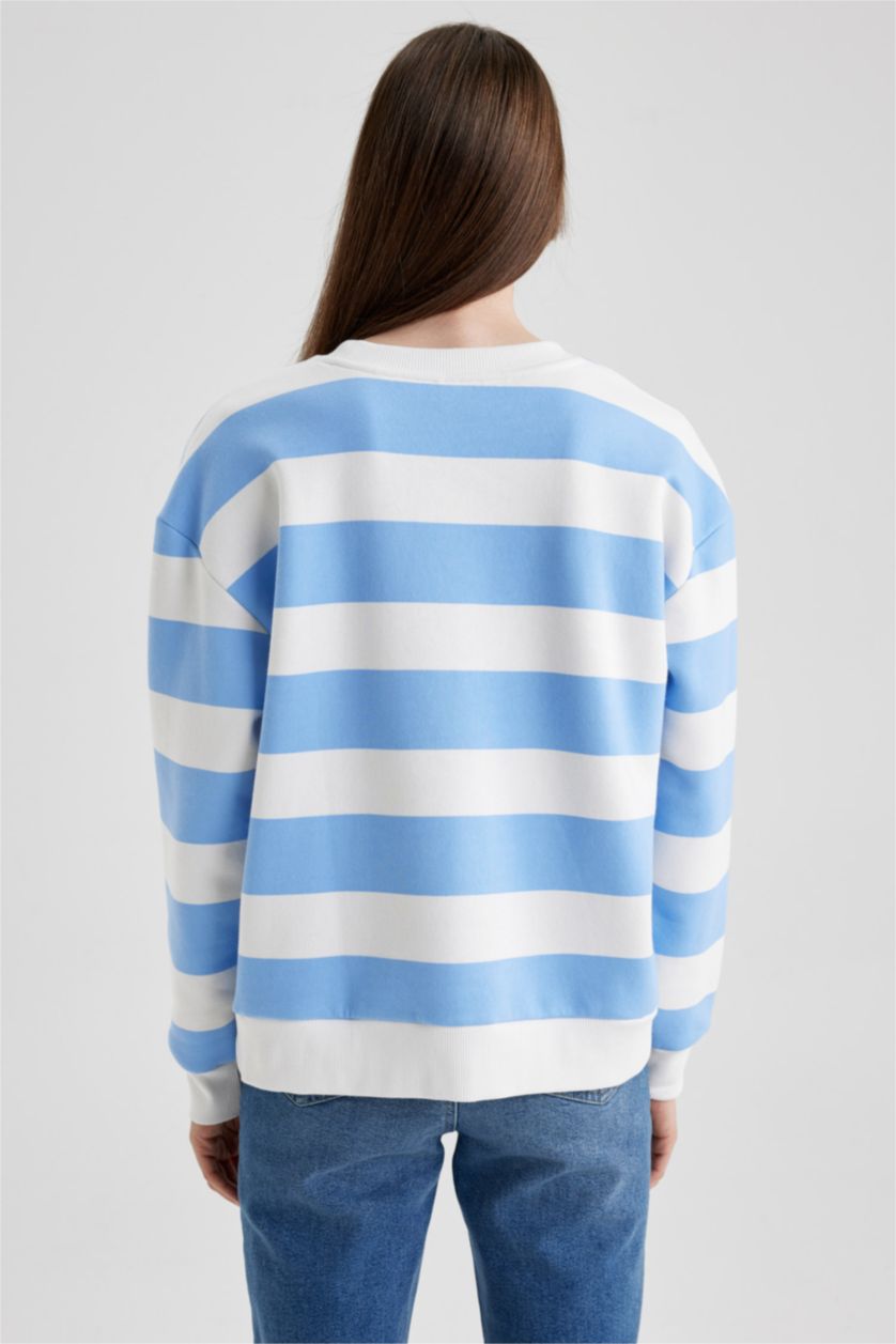 حريمي أزرق Relax Fit Thick Sweatshirt Fabric Sweatshirt