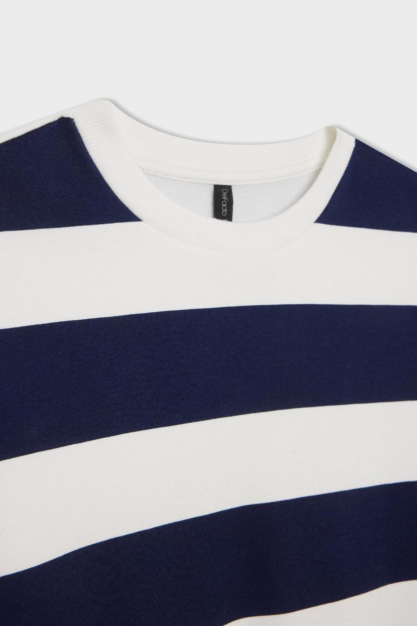 Жіночий Синій Світшот свободного крою з круглим вирізом смугастий з товстої тканини для жінок