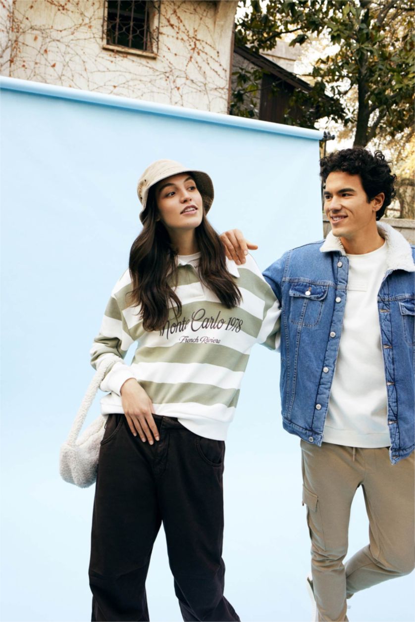 نساء بيج فاتح Relax Fit Thick Sweatshirt Fabric Sweatshirt