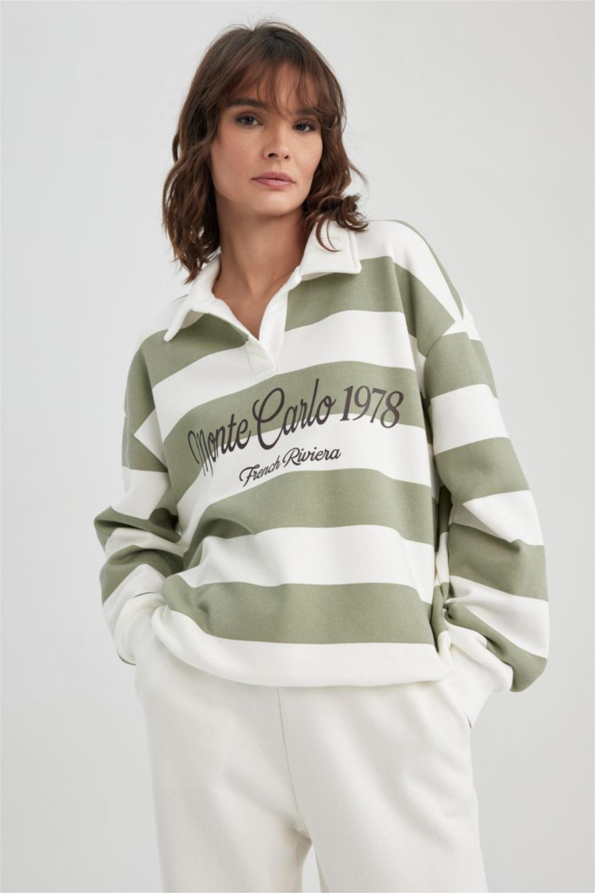 نساء بيج فاتح Relax Fit Thick Sweatshirt Fabric Sweatshirt