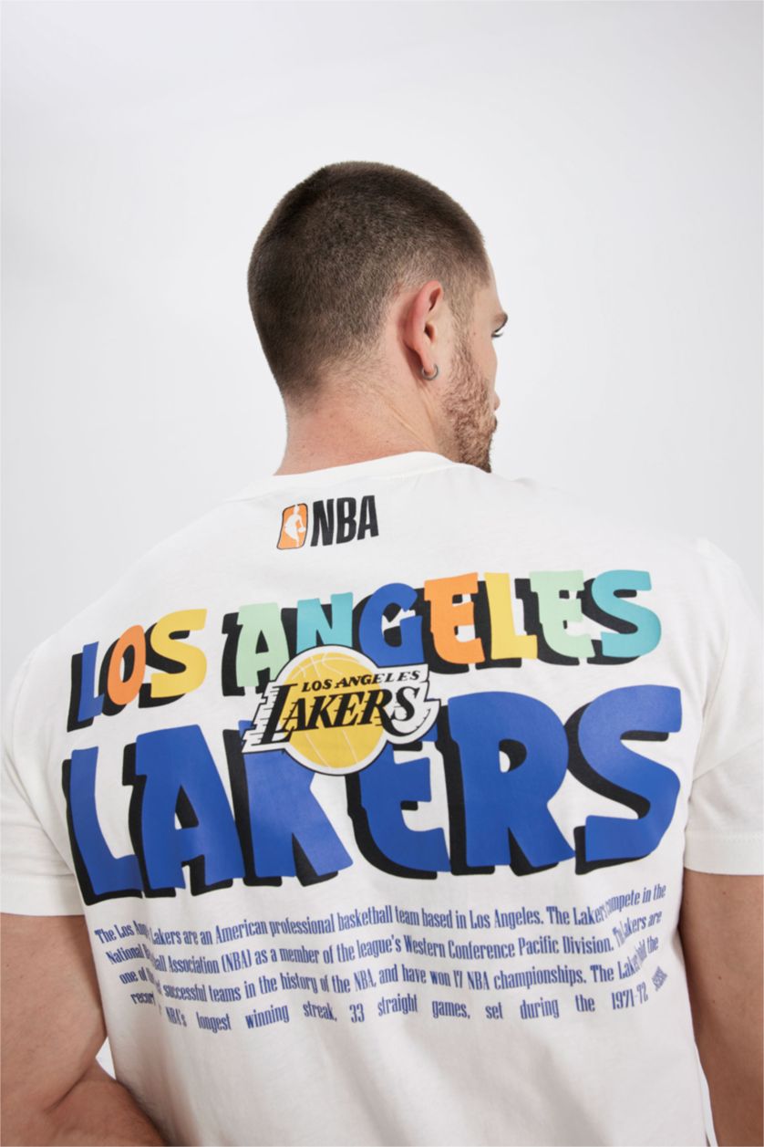 MAN Ecru Defacto Fit NBA Los Angeles Lakers Regular Fit Printed Back Crew Neck T-Shirt