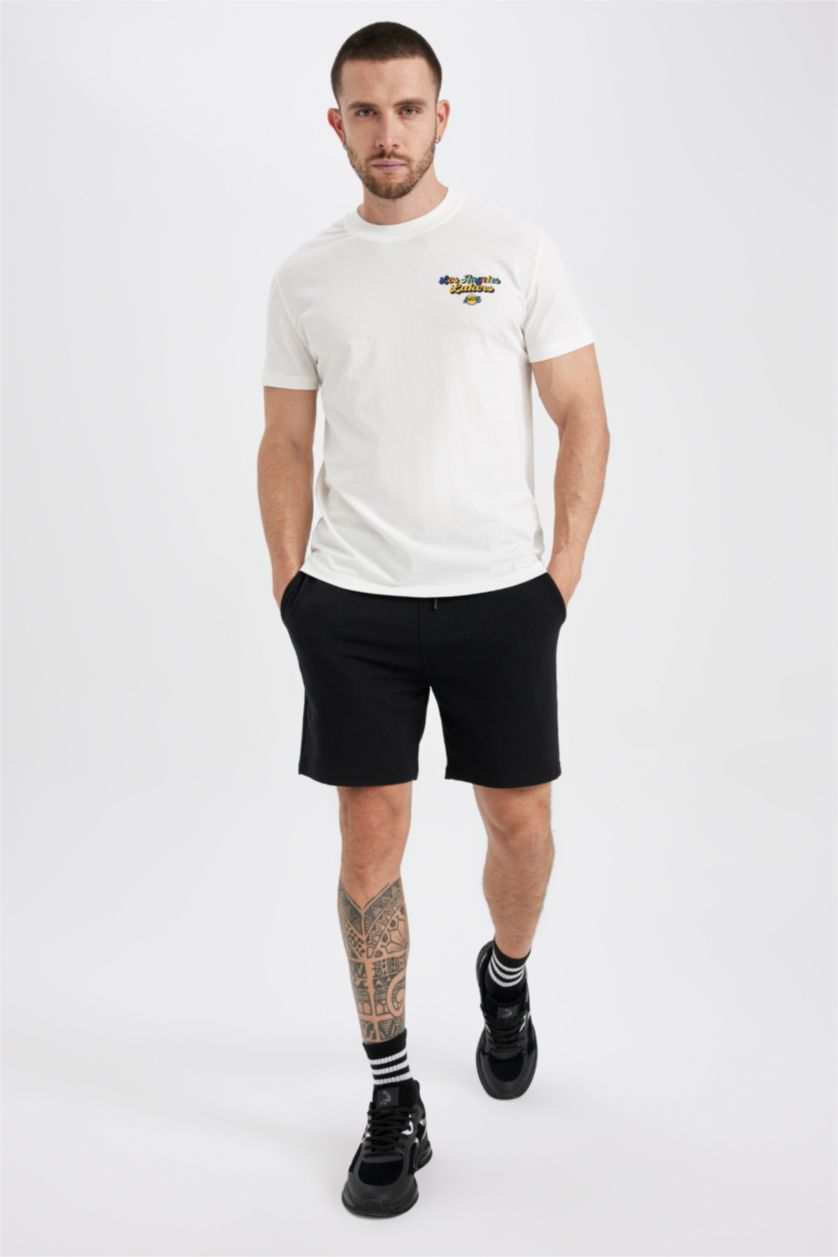 MAN Ecru Defacto Fit NBA Los Angeles Lakers Regular Fit Printed Back Crew Neck T-Shirt