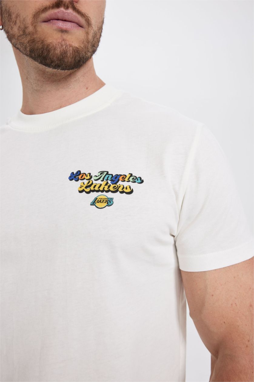 MAN Ecru Defacto Fit NBA Los Angeles Lakers Regular Fit Printed Back Crew Neck T-Shirt