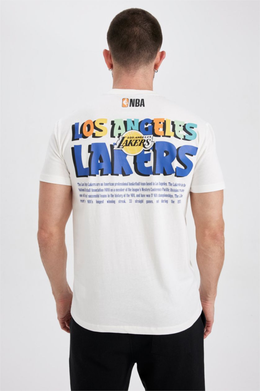 MAN Ecru Defacto Fit NBA Los Angeles Lakers Regular Fit Printed Back Crew Neck T-Shirt