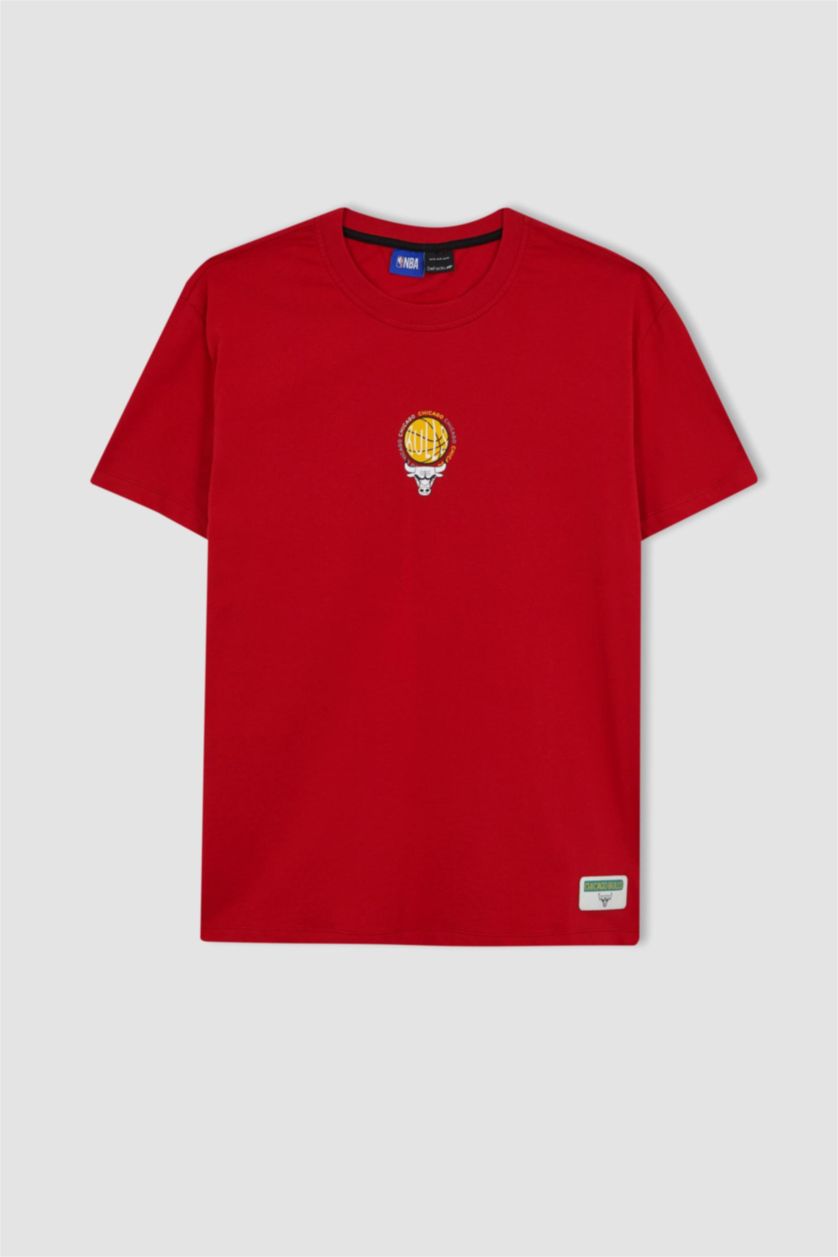 MAN Red Defacto Fit NBA Chicago Bulls Licensed Regular Fit Crew Neck Sportsman T-Shirt