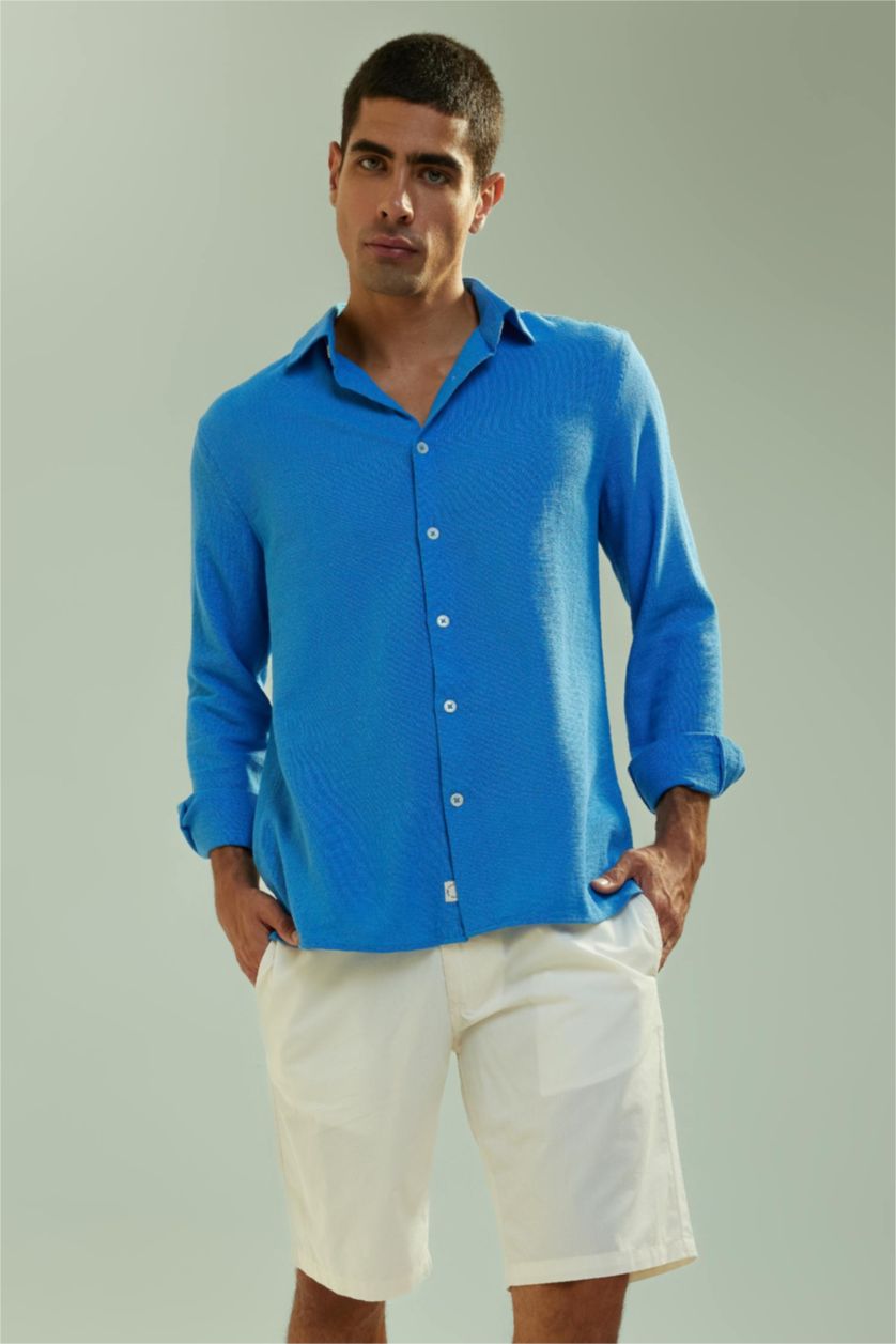 HOMME Bleu Chemise Coupe Moderne À Manches Courtes