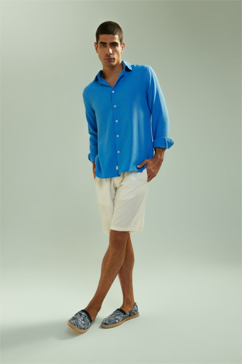 HOMME Bleu Chemise Coupe Moderne À Manches Courtes