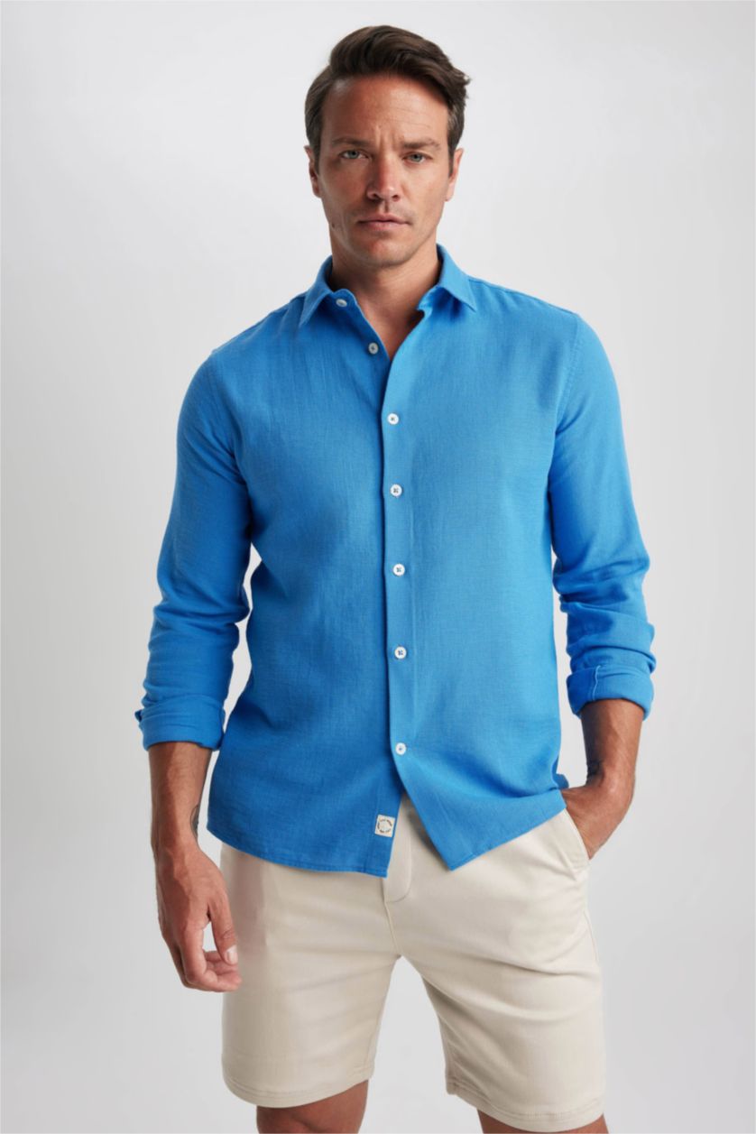 HOMME Bleu Chemise Coupe Moderne À Manches Courtes