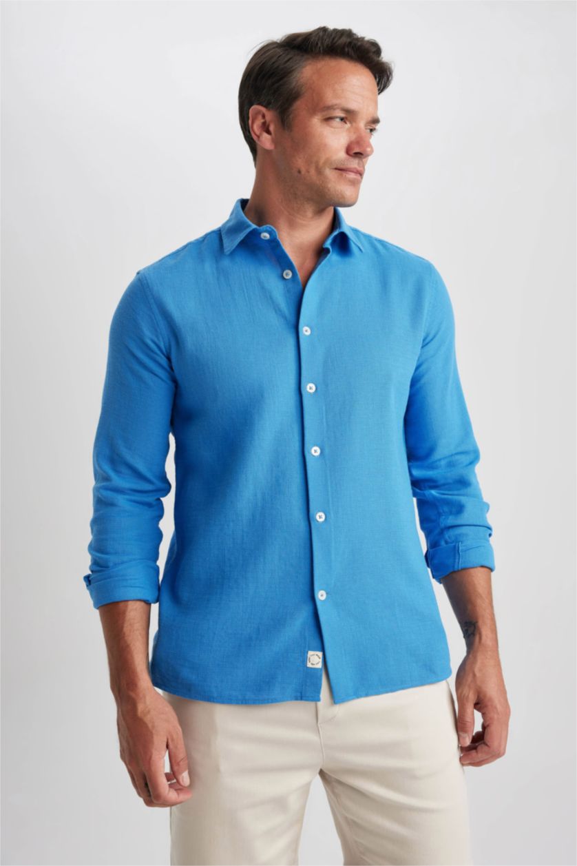 HOMME Bleu Chemise Coupe Moderne À Manches Courtes