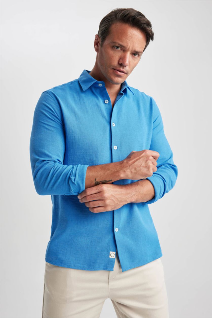 HOMME Bleu Chemise Coupe Moderne À Manches Courtes