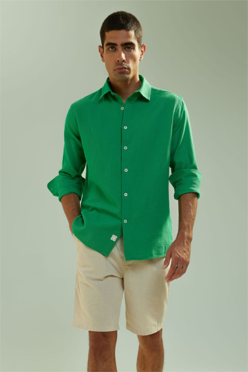 MAN Green Modern Fit Polo Collar Cotton Short Sleeve Shirt