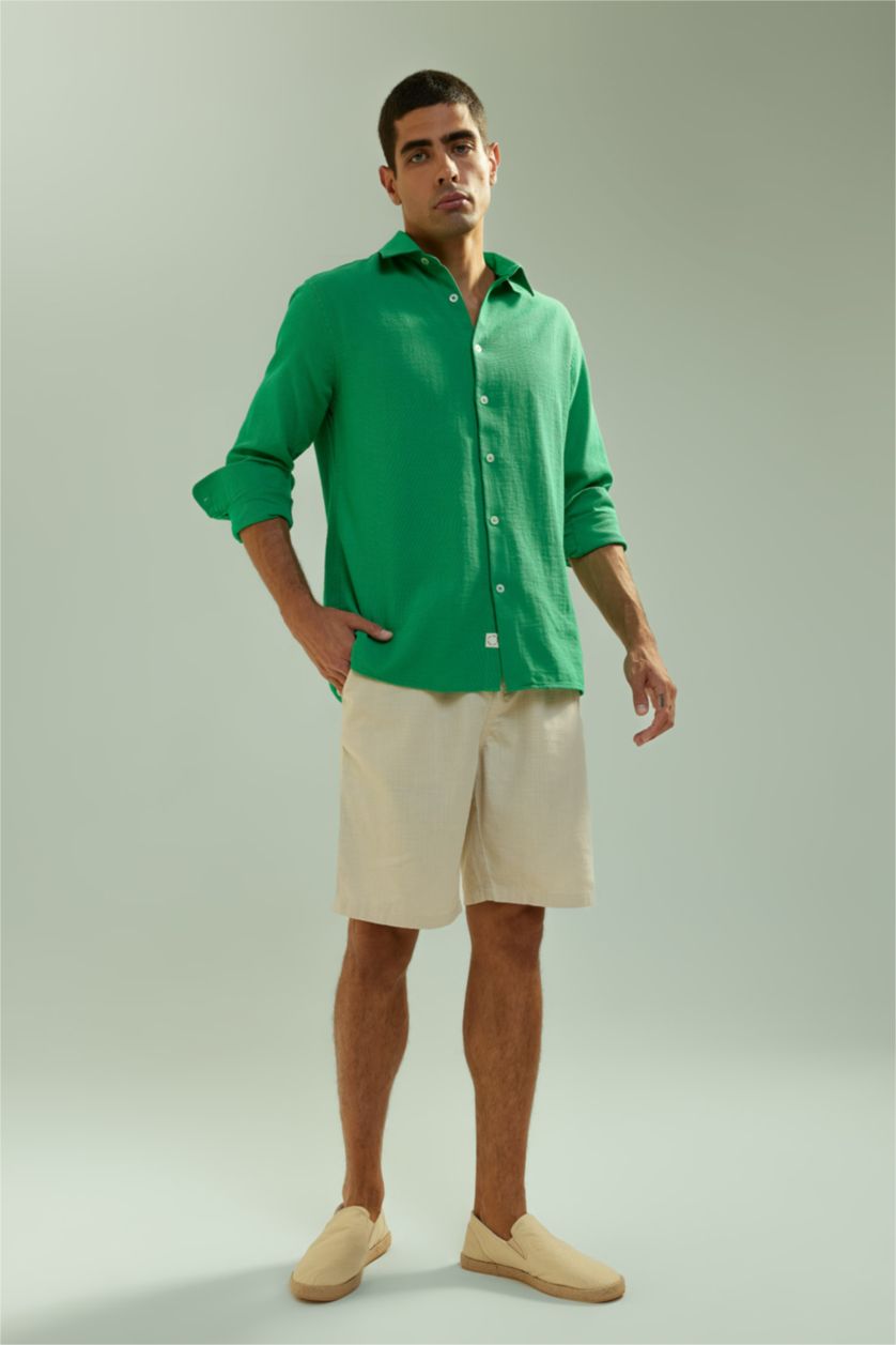 MAN Green Modern Fit Polo Collar Cotton Short Sleeve Shirt