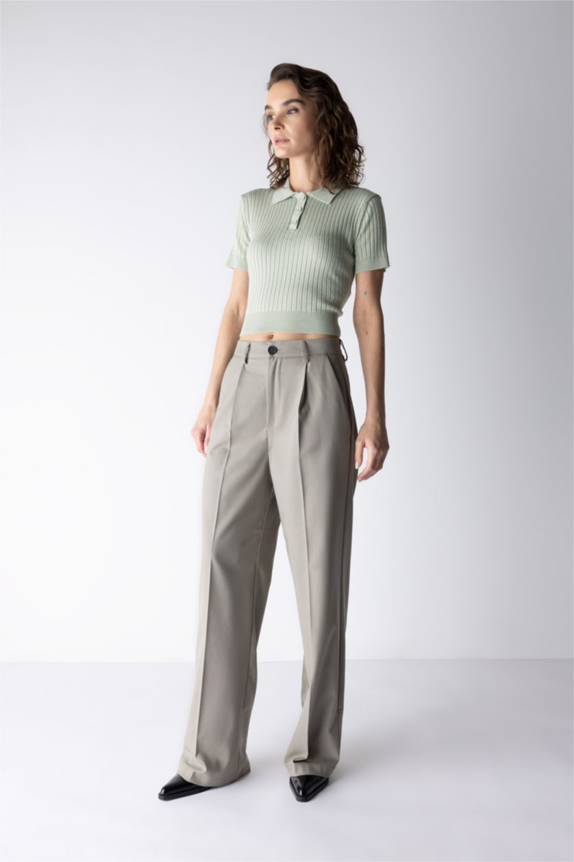 Kadın Yeşil Geniş Paça Kumaş Pantolon