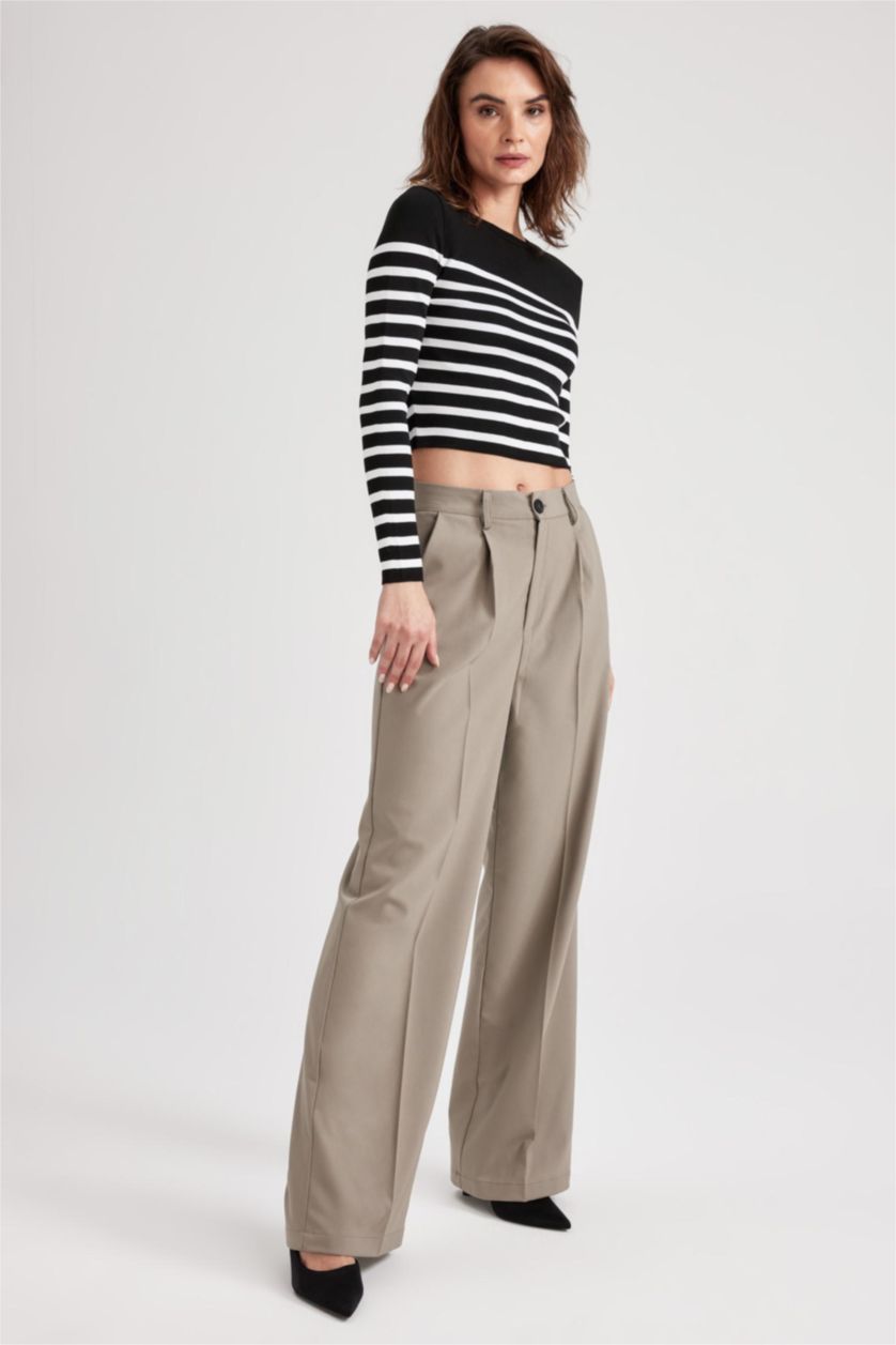 Kadın Yeşil Geniş Paça Kumaş Pantolon