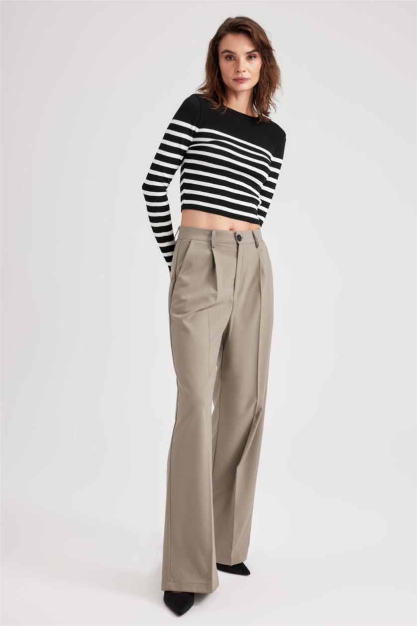 Kadın Yeşil Geniş Paça Kumaş Pantolon