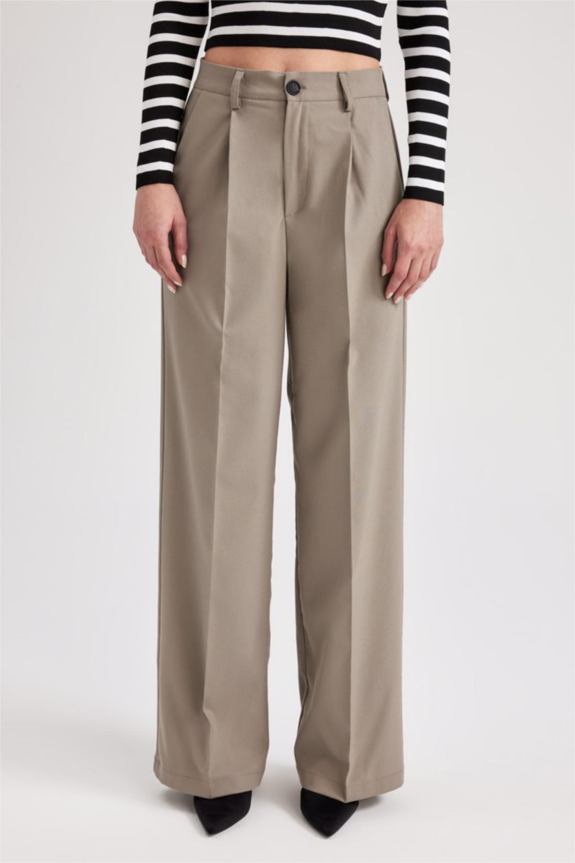 Kadın Yeşil Geniş Paça Kumaş Pantolon