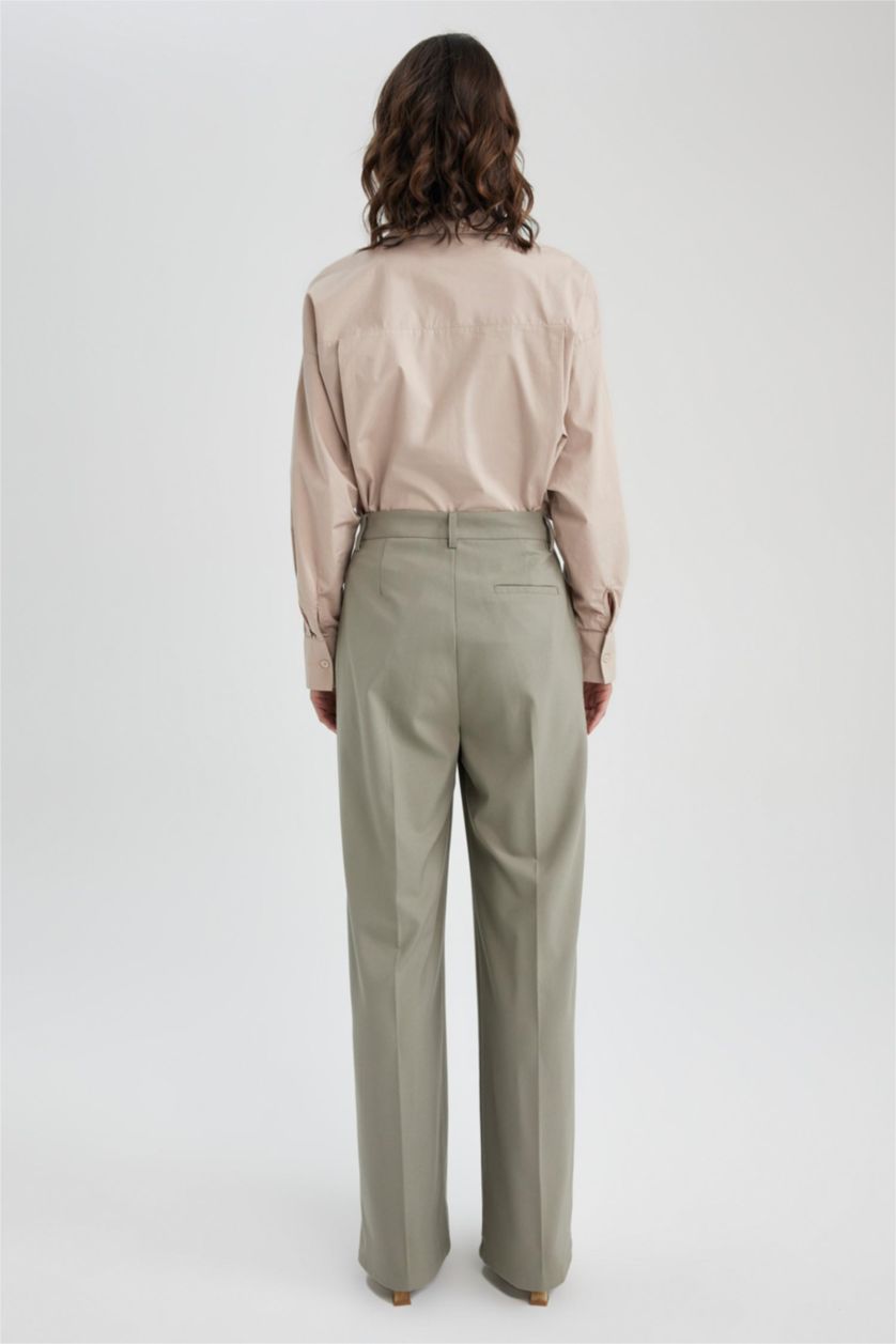 Kadın Yeşil Geniş Paça Kumaş Pantolon