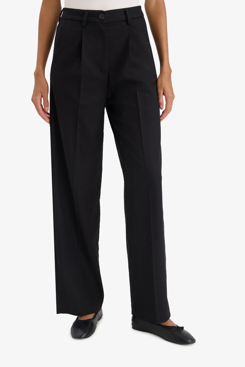Woman Black Wide Leg Wide Leg With Pockets Trousers